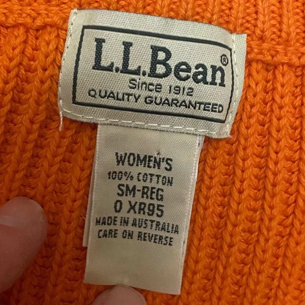 L.L. Bean Womens 100% Cotton Orange Vintage Fisherman Sweater Ribbed